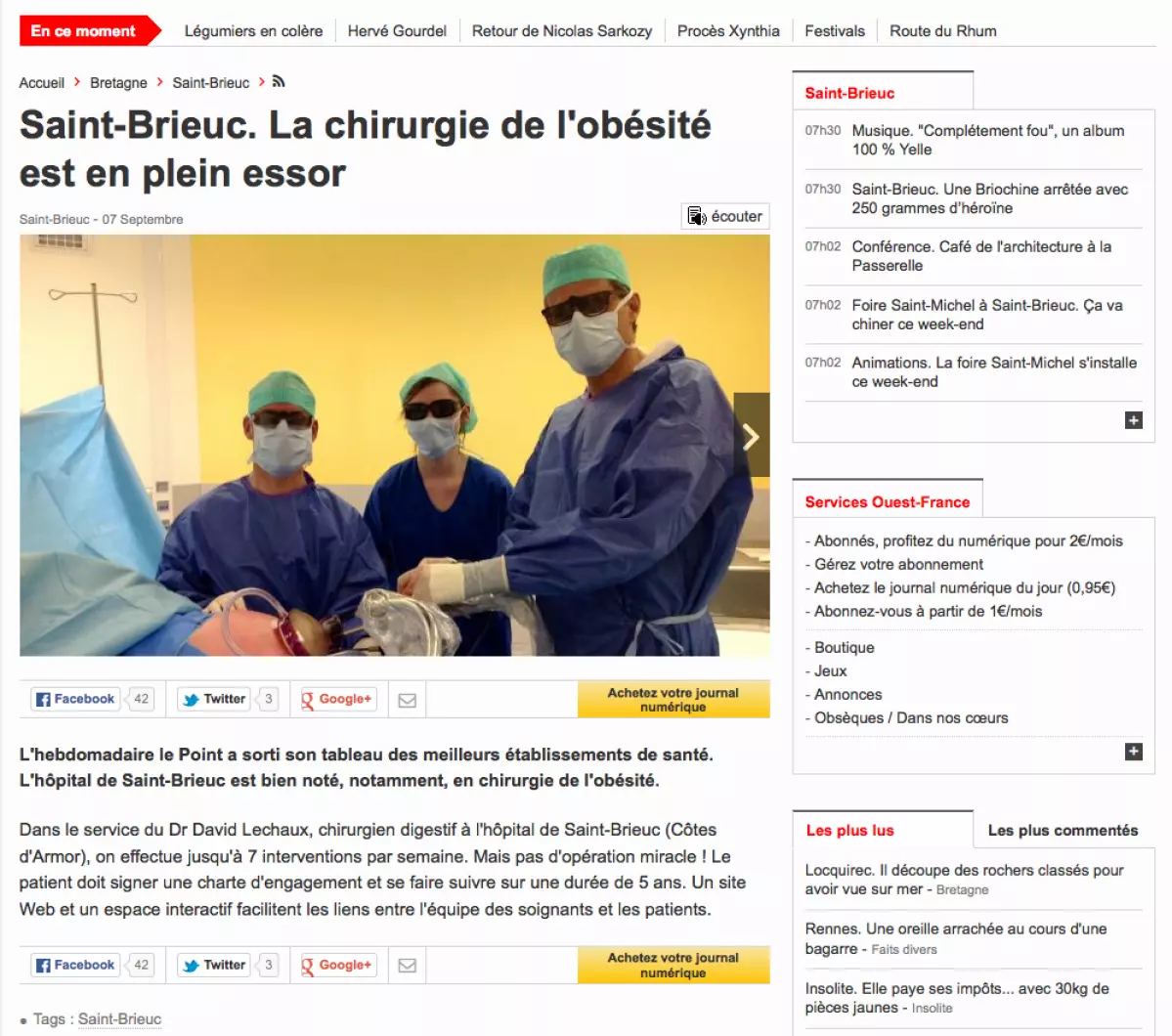 La "une" de Ouest France